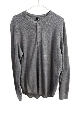 Uniqlo Men's Grey Henley Thermal Waffle Knit Long Sleeve T Shirt Men’s Medium
